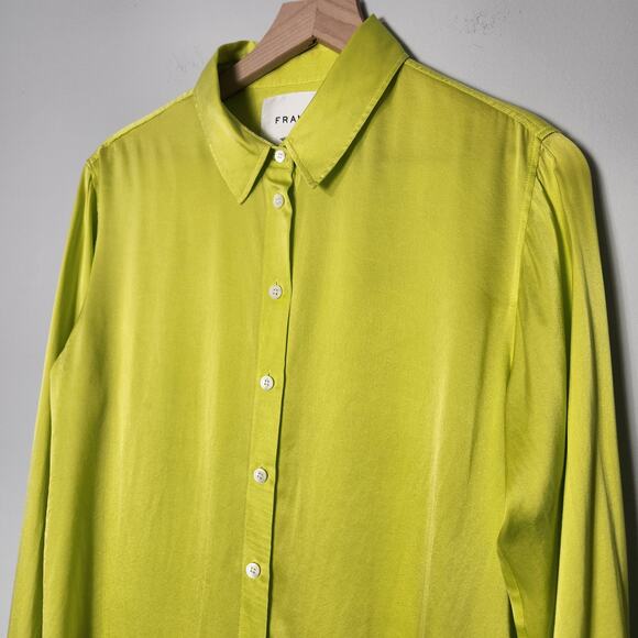 Frame The Standard Silk Shirt Button Down Blouse in Flash Lime Green Neon, S - Picture 5 of 12